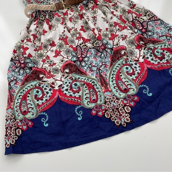 As U Wish Blue White Smocked Belted Paisley Summer Dress Size Small NWT - Picture 5 of 8